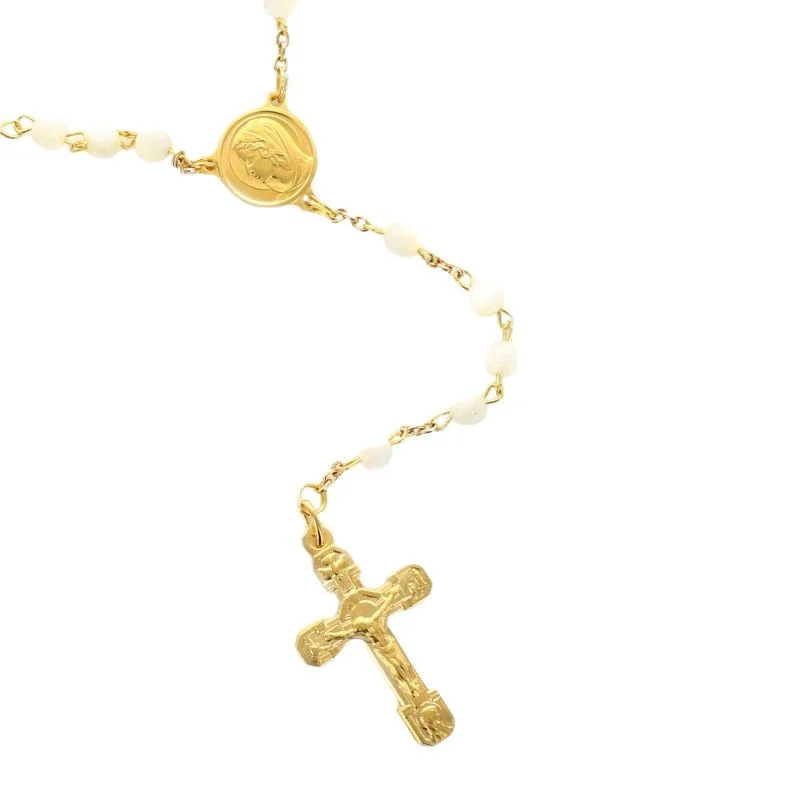 Gold-plated rosary with mother-of-pearl beads