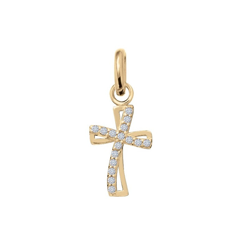 Croce placcata in oro con doppia croce con strass