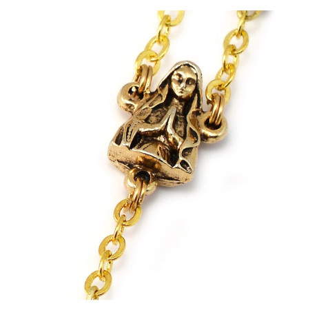 Rosario con cuore della Vergine Maria e apparizione di Lourdes in argento dorato e perle rosse
