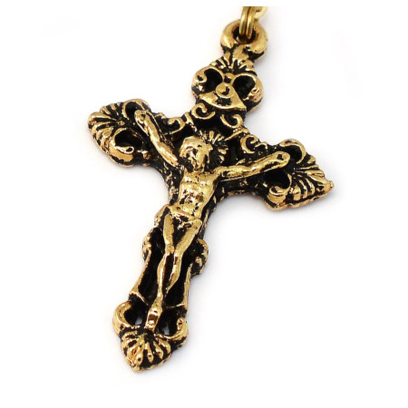 Rosario con cuore della Vergine Maria e apparizione di Lourdes in argento dorato e perle rosse
