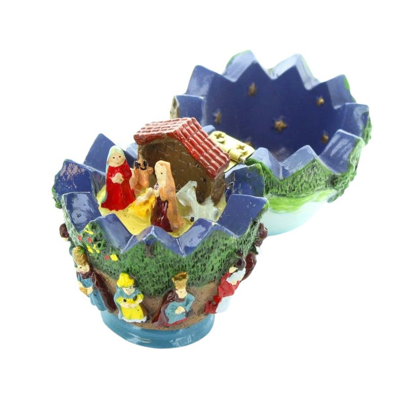 Presepe in miniatura della Sacra Famiglia in un uovo - Resina - 7cm