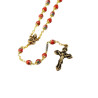 Rosario con cuore della Vergine Maria e apparizione di Lourdes in argento dorato e perle rosse
