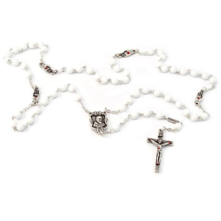 Chapelet De Padre Pio en verre Blanc et Argent