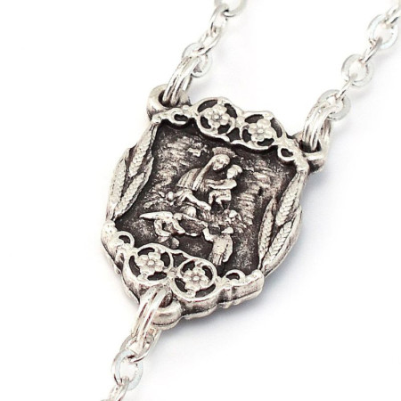 Chapelet De Padre Pio en verre Blanc et Argent