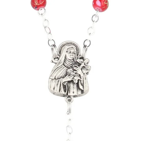 Chapelet de Sainte Thérèse avec perles roses en forme de coeur