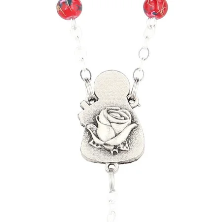 Chapelet de Sainte Thérèse avec perles roses en forme de coeur
