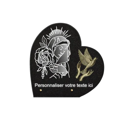 Plaque Funéraire en granit texte personnalisable en forme de Coeur