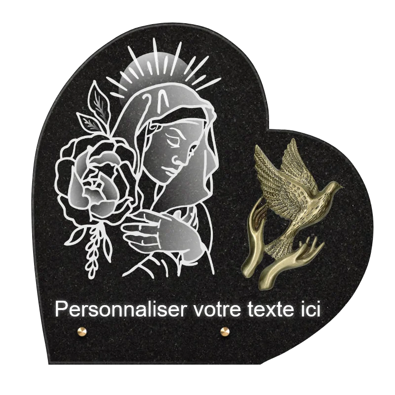 Plaque Funéraire en granit texte personnalisable en forme de Coeur