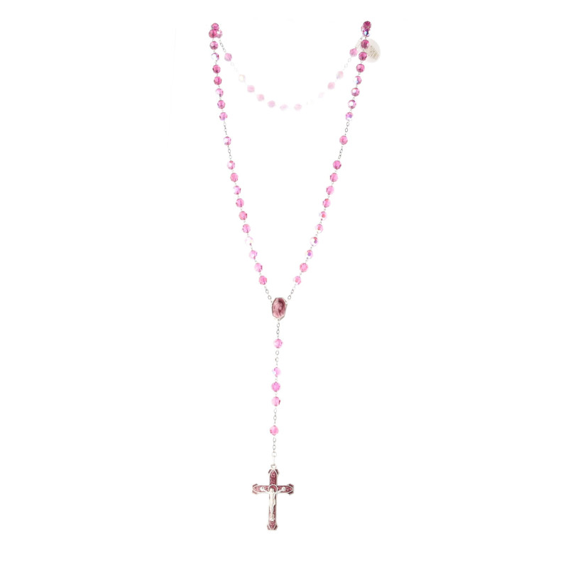 BOBIJOO Jewelry Mini Chapelet Voiture Marie Vierge Croix - Argent Et Fuchsia