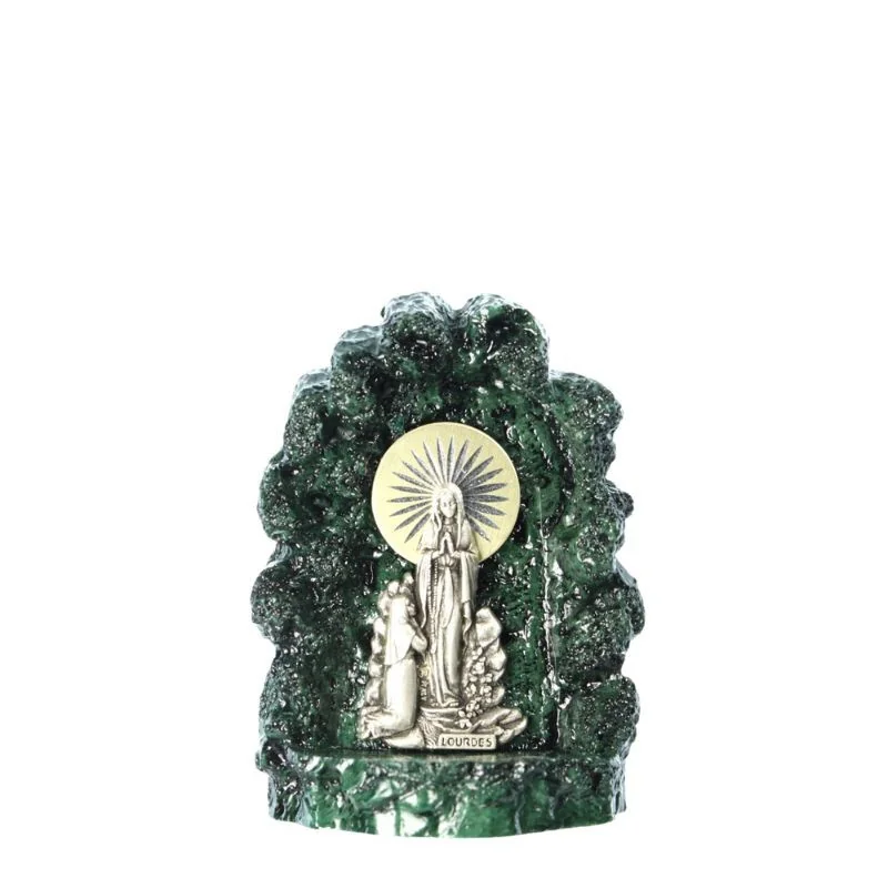 Statue de l'Apparition - Grotte en résine verte - Vierge Marie et Bernadette en Métal
