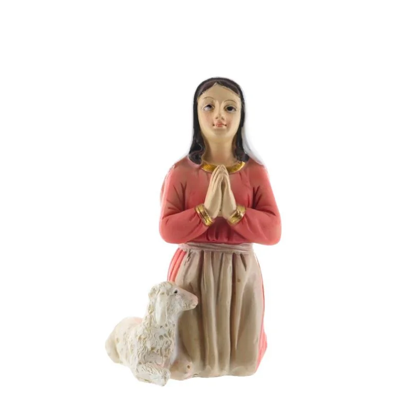 Statue de Bernadette et un mouton en résine colorée 12cm
