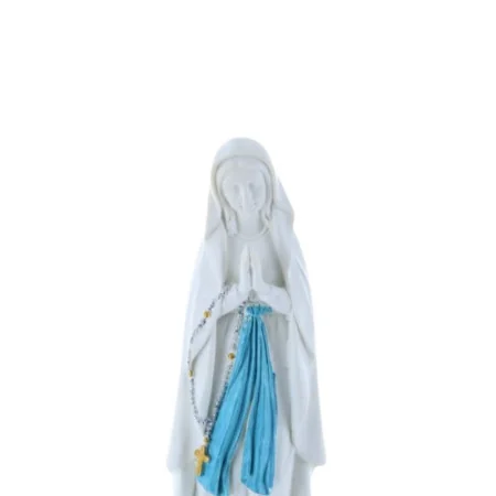 Our Lady of Lourdes colour resin statue on rock 14 cm