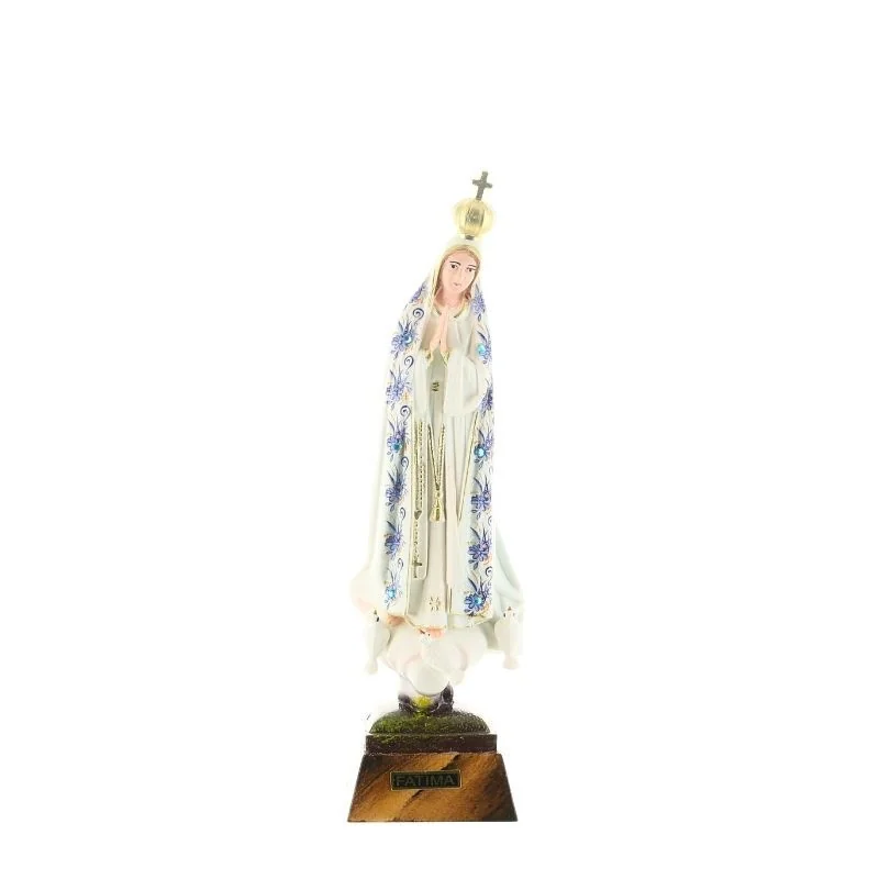 Statua di Fatima con mantello blu a fiori 18 cm