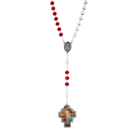 Chapelet de la Miséricorde en verre et médaille Sainte Faustine avec sa boite