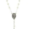 Chapelet de Lourdes en verre blanc avec croix trilobée