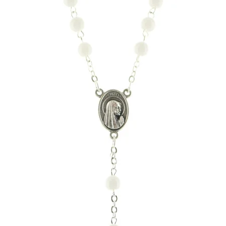 Chapelet de Lourdes en verre blanc avec croix trilobée
