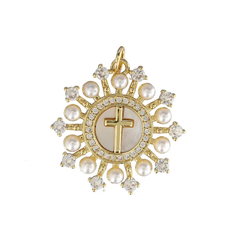 Pearl and rhinestone cross medallion
