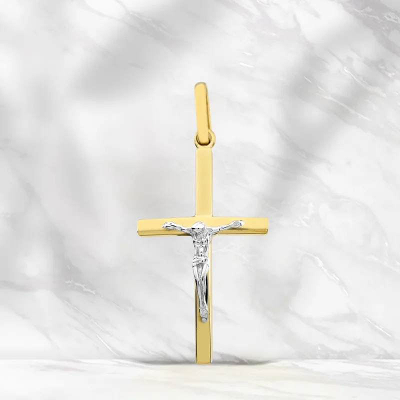 Two-tone cross with Christ in 9-carat white gold