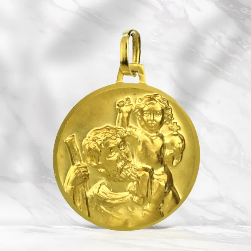Médaille en Or 9 carats de Saint-Christophe 18 mm 3,38g