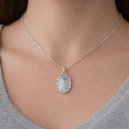 Double-sided silver medal Virgin Mary and Apparition of Lourdes