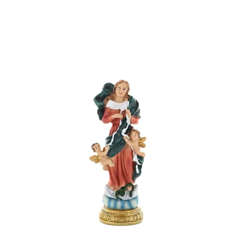 Statue of Mary untying knots in coloured resin 11cm