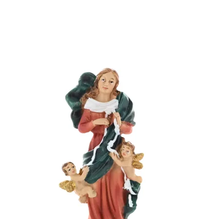 Statue of Mary untying knots in coloured resin 11cm