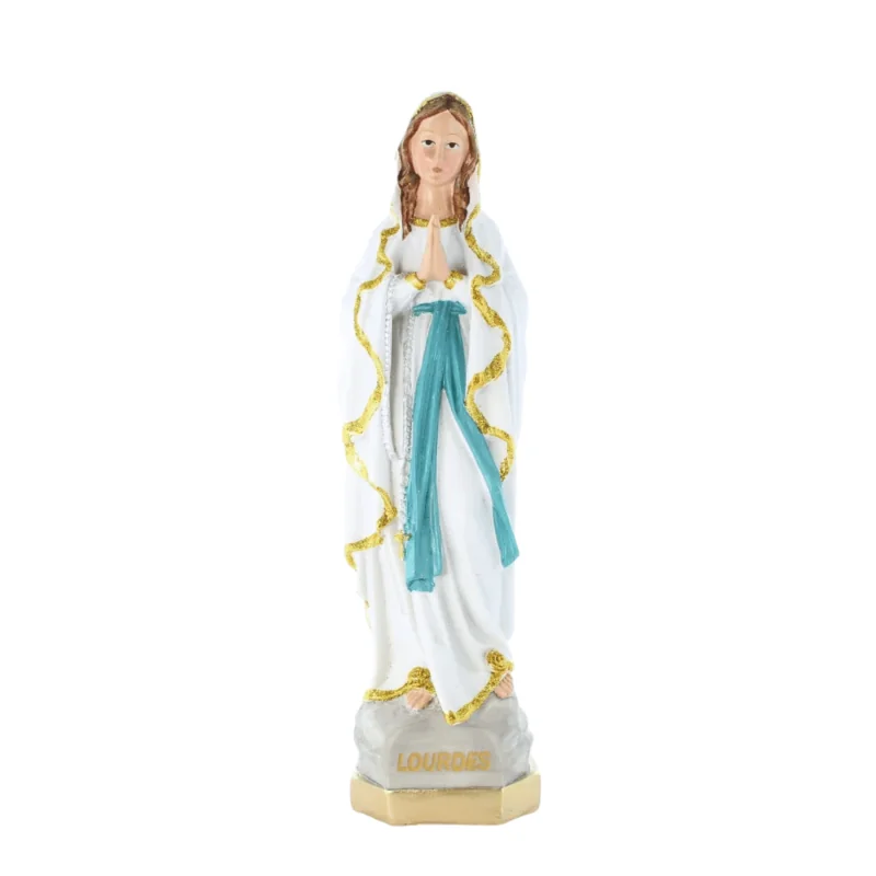 Statue Notre Dame de Lourdes en résine colorée avec paillettes dorées 30cm