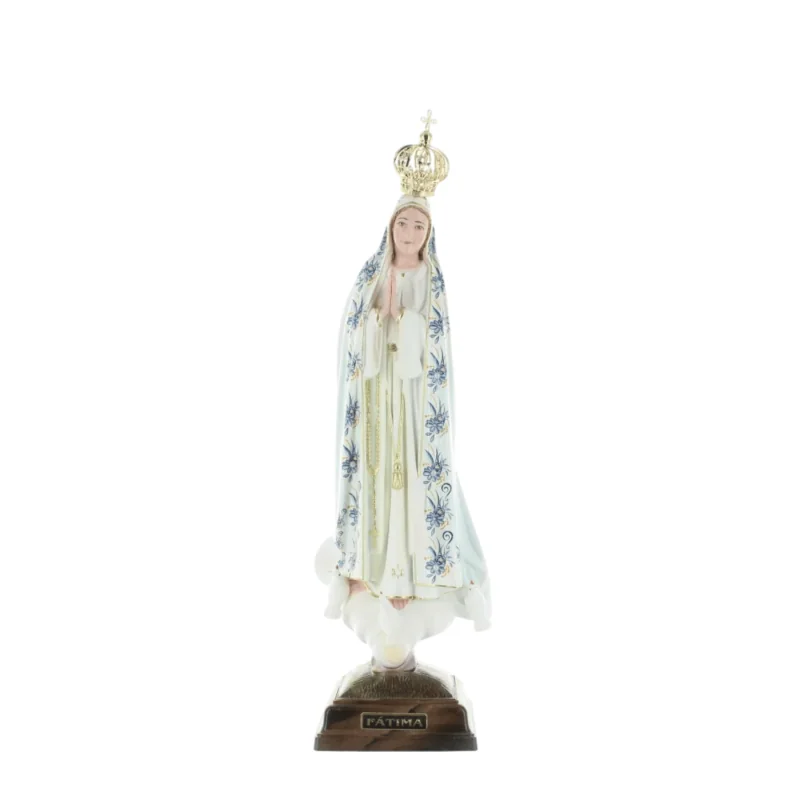 Statue of Our Lady of Fatima with Mantle decorated with flowers in resin