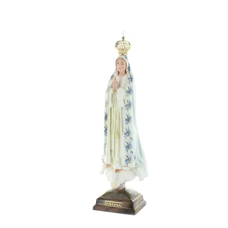 Statue of Our Lady of Fatima with Mantle decorated with flowers in resin