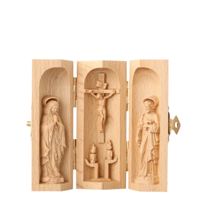 Triptyque de Notre Dame de Lourdes en bois massif 10x8cm