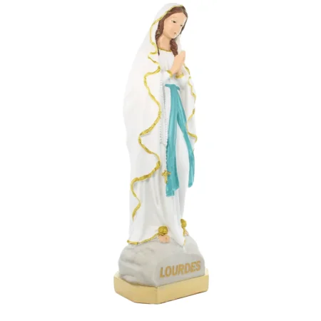 40cm resin statue of Our Lady of Lourdes with golden glitter border