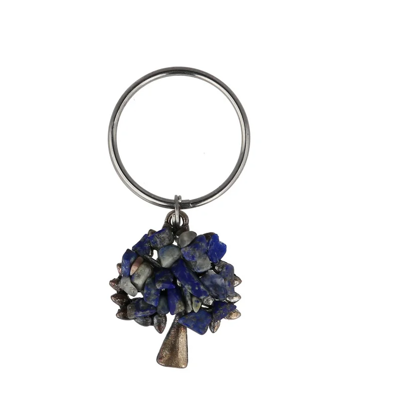 Porte clé arbre de vie avec éclats de pierre Lapis Lazulli