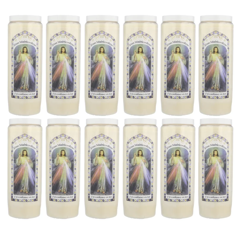 Set di 12 candele da novena Cristo Misericordioso 17,5 cm