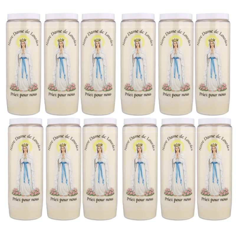 Lot de 12 Bougies Neuvaine Notre Dame de Lourdes 17.5cm
