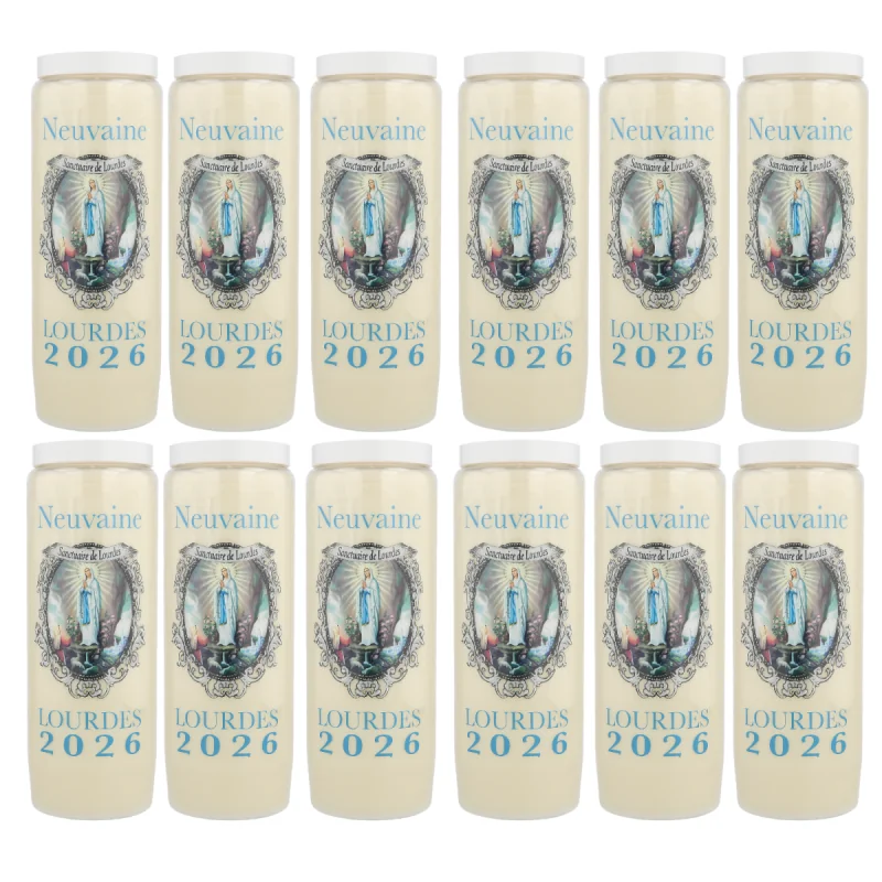 Lot de 12 Bougies Neuvaine de Lourdes 2026 17,5cm