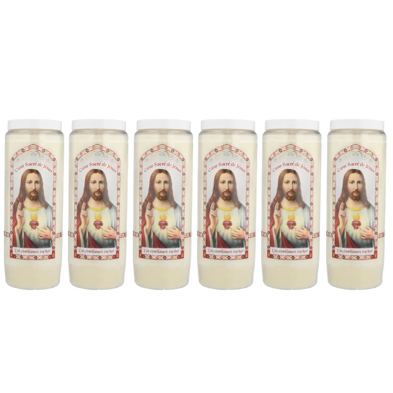 6 Bougies Neuvaine Sacré Coeur de Jésus 17,5 cm