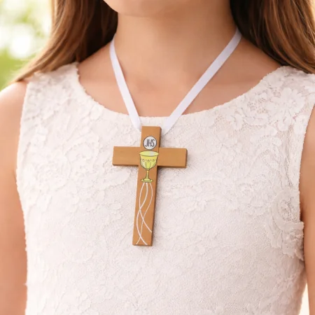Croix d'aube de communion décorée d'un calice 9,5 cm