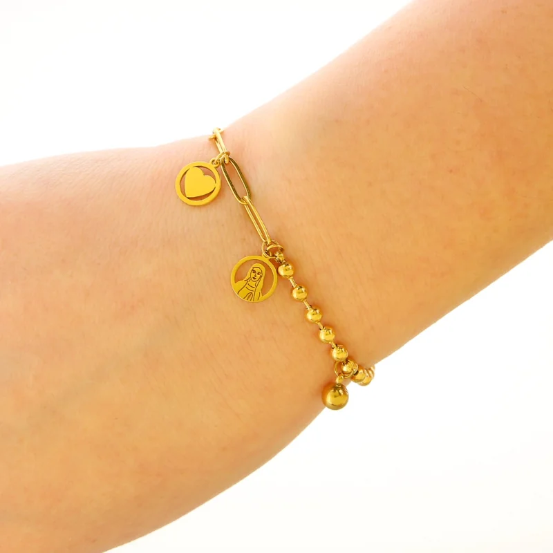 Bracciale con medaglione della Vergine in acciaio dorato