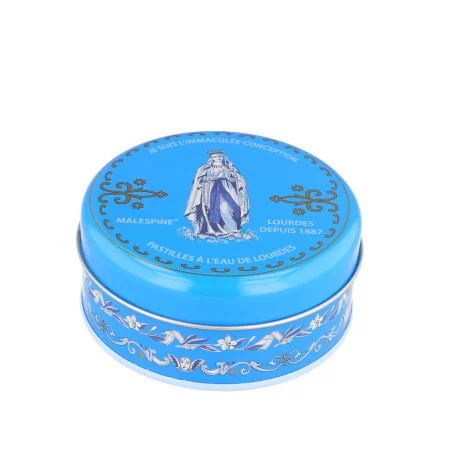 Pastiglie con acqua di Lourdes, scatola di metallo da 100g