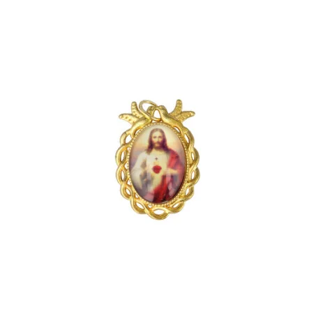Gold pendant of the Sacred Heart of Jesus with quote