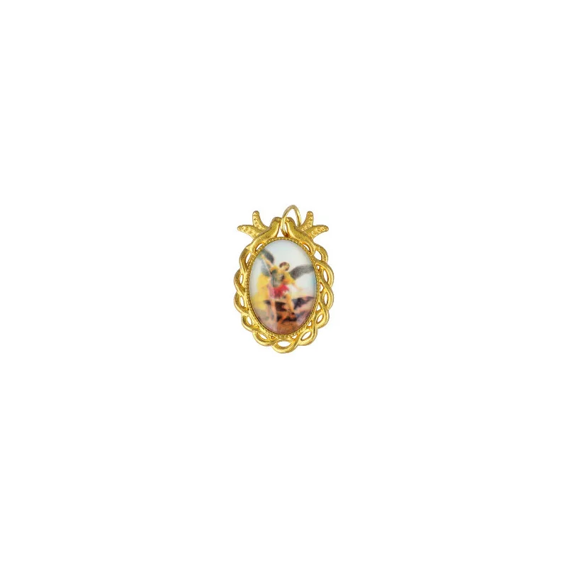 Gold pendant of Saint Michael with quote
