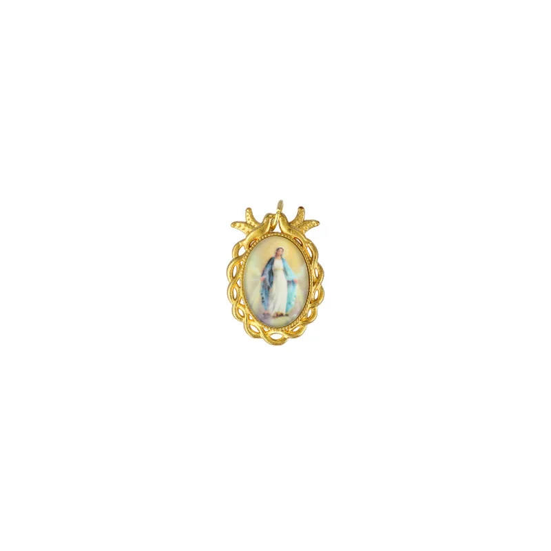 Gold pendant of the Miraculous Virgin with quote