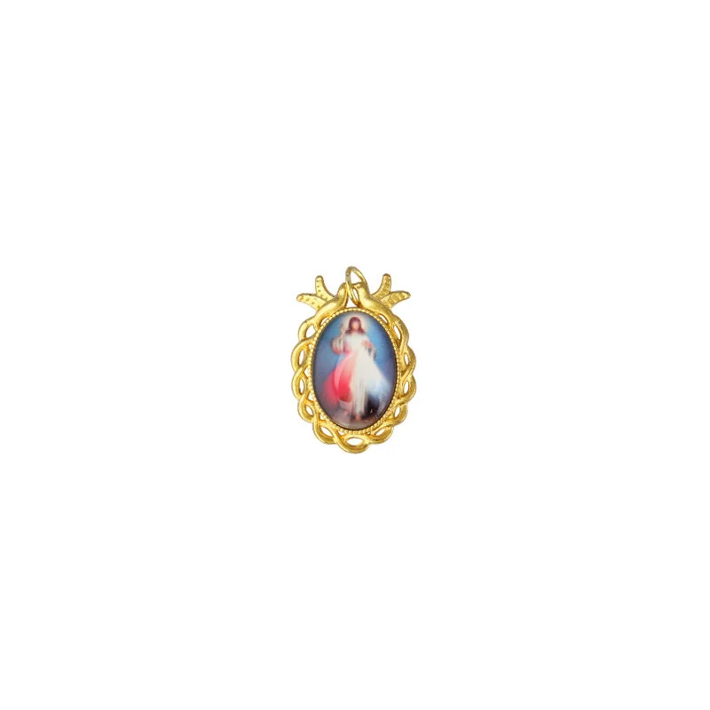 Gold-plated Merciful Jesus pendant with quote