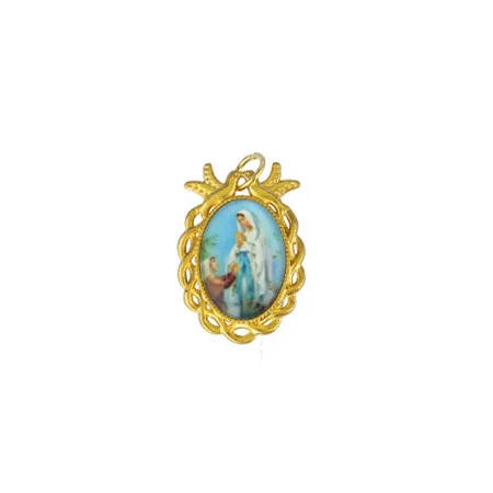 Gold-plated Lourdes Apparition pendant with quote