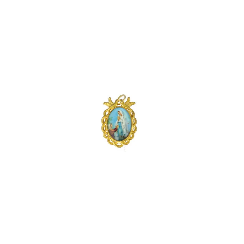 Gold-plated Lourdes Apparition pendant with quote