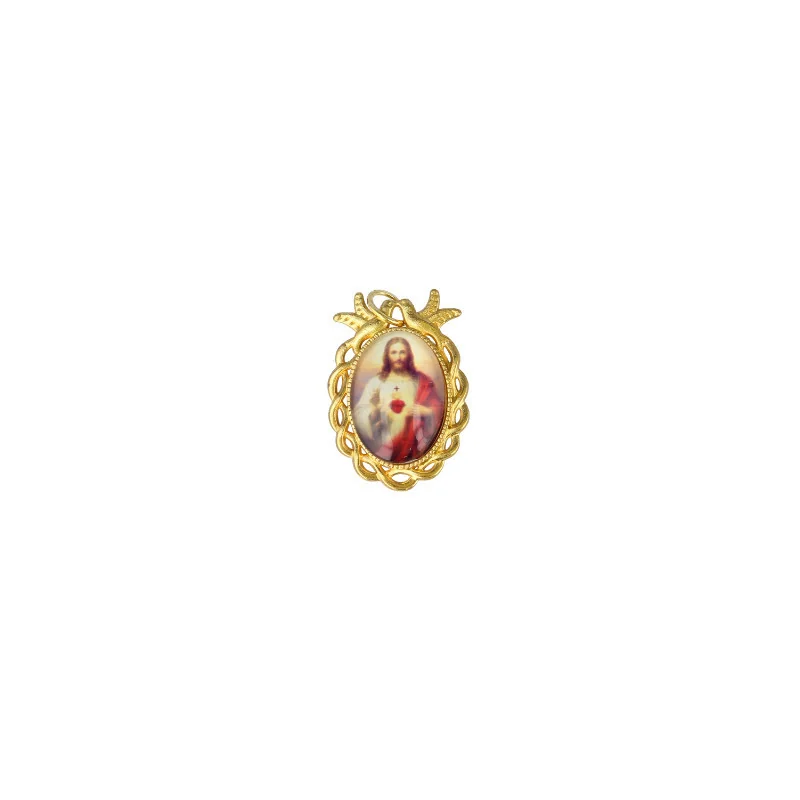 Gold pendant of the Sacred Heart of Jesus with quote