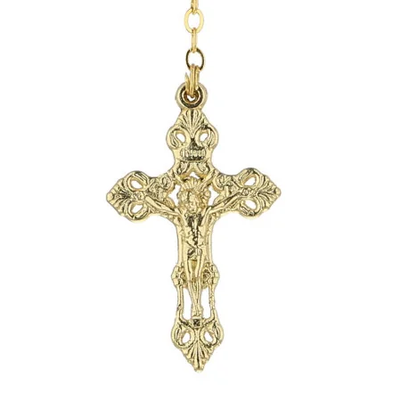 Rosario dell'Apparizione di Lourdes in metallo dorato con pietre di ematite e chamballa ametista