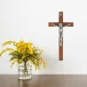 Wooden Crucifix with silver Christ 20 cm