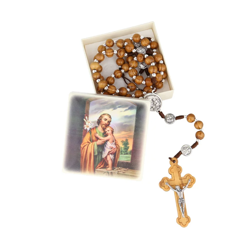 Rosario di San Giuseppe in legno e metallo con scatola