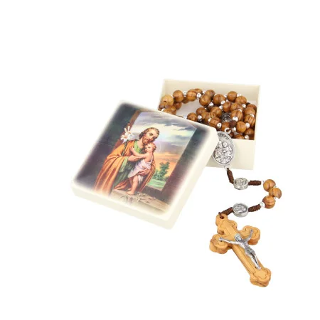 Rosario di San Giuseppe in legno e metallo con scatola